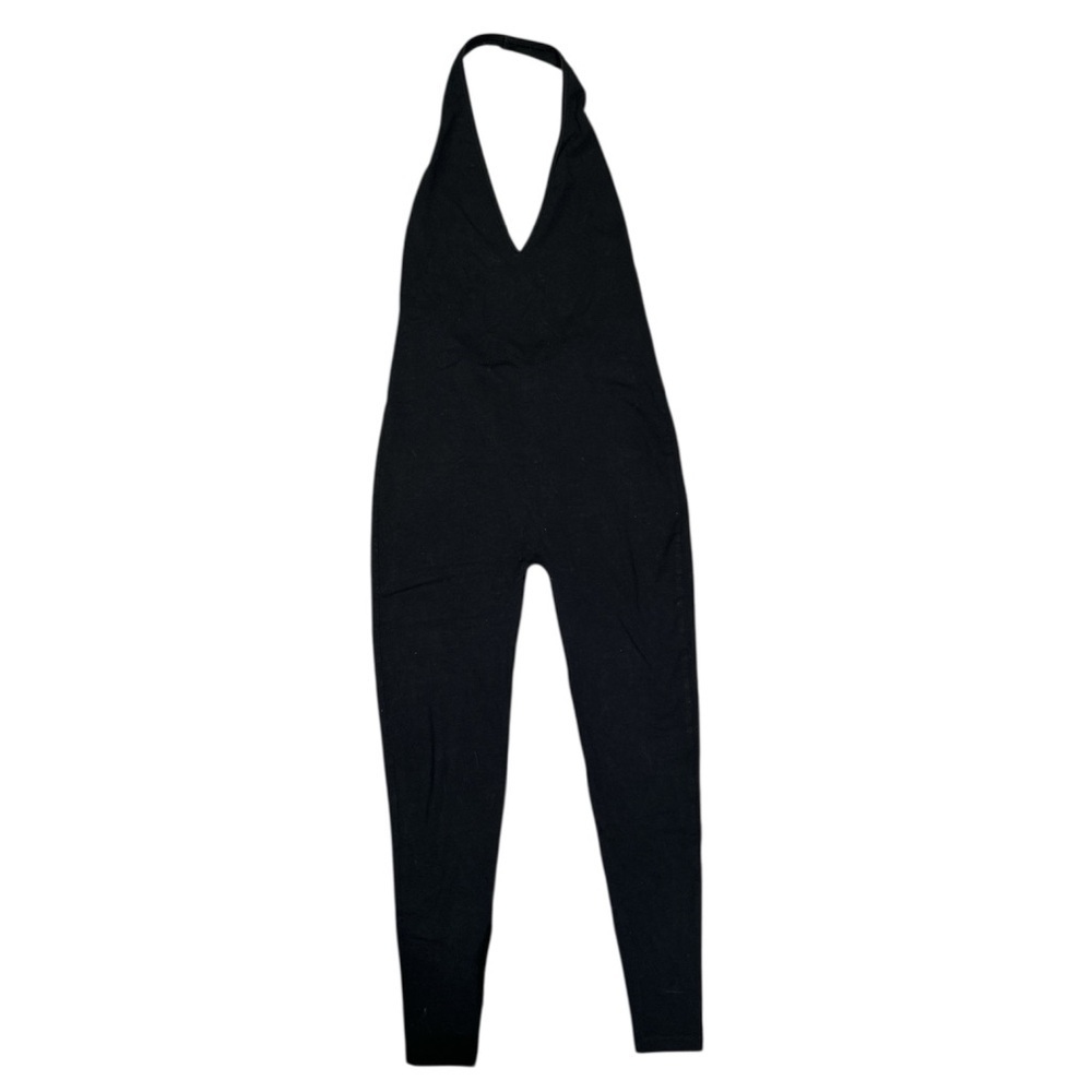 American Apparel Women’s Cotton Spandex Black Halter Romper Catsuit - Picture 2 of 10